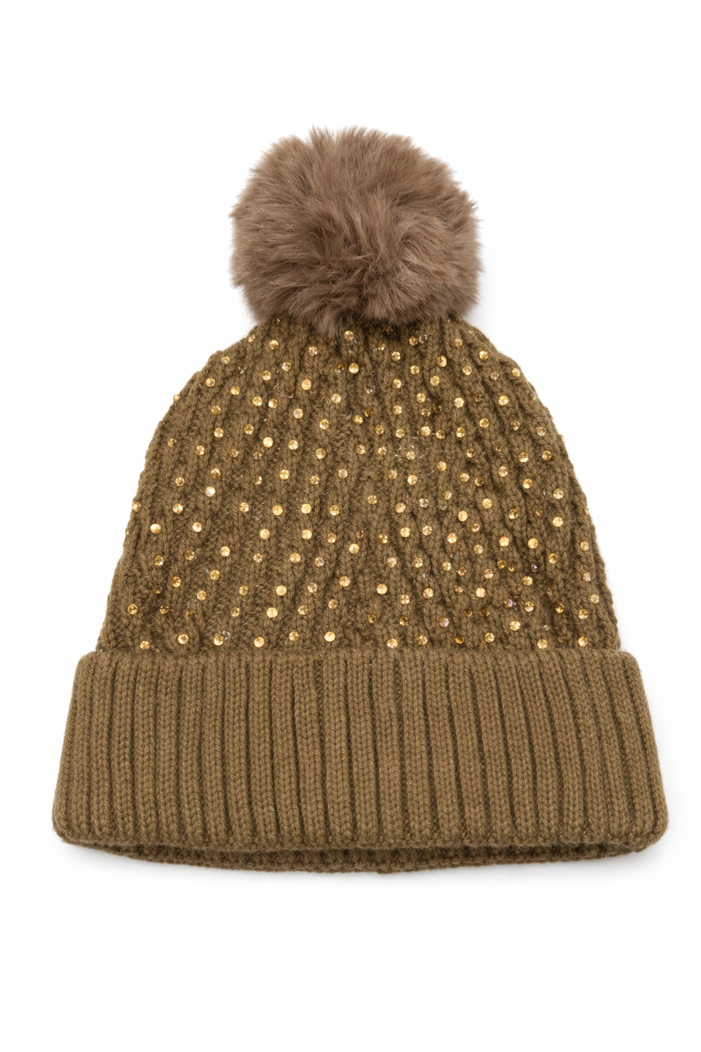 Rhinestone Knit Pom-Pom Beanie