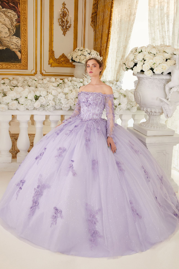 Off The Shoulder Lace Long Sleeve Ball Gown