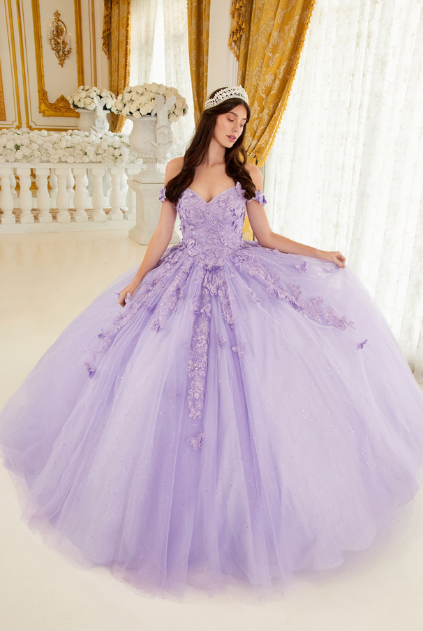 Layered Tulle Ball Gown With Lace Appliqué