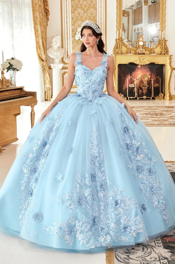 Off The Shoulder Floral Appliqued Ball Gown