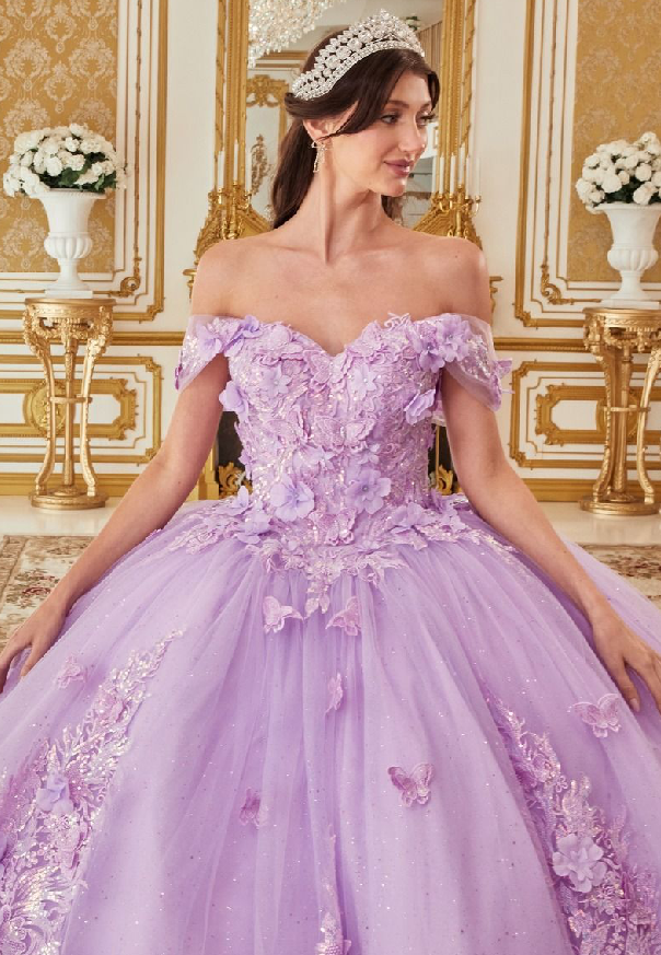 Off The Shoulder Floral Appliqued Ball Gown