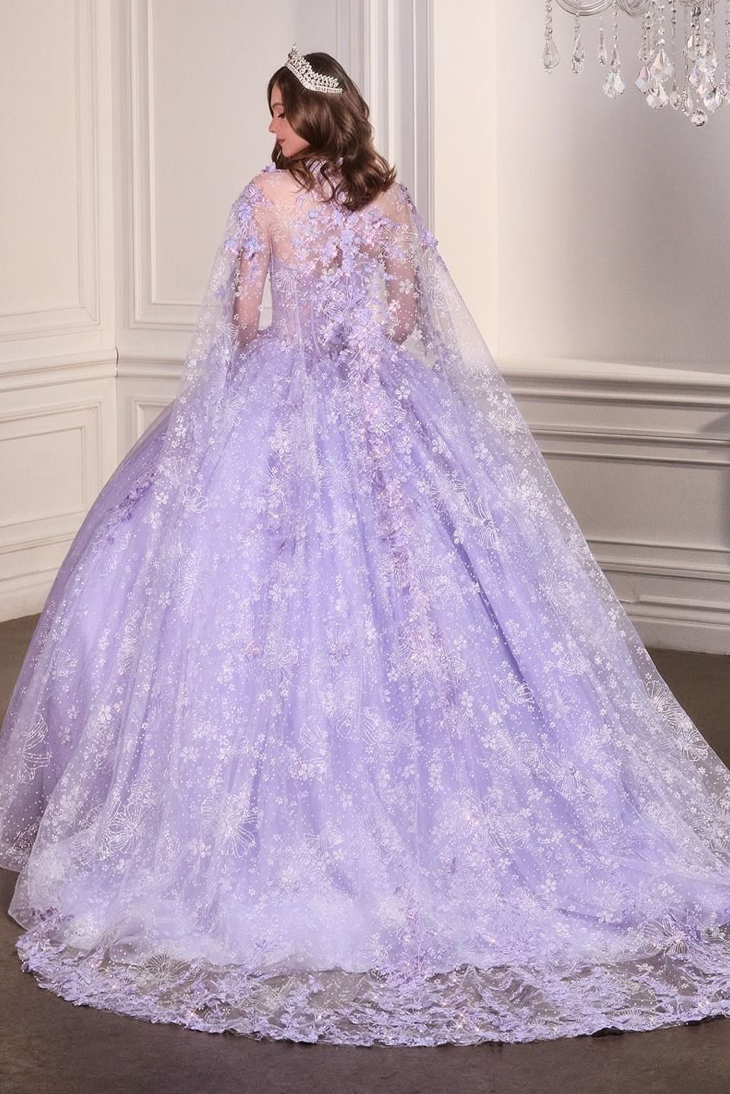 Floral Quinceañera Ball Gown With Cape