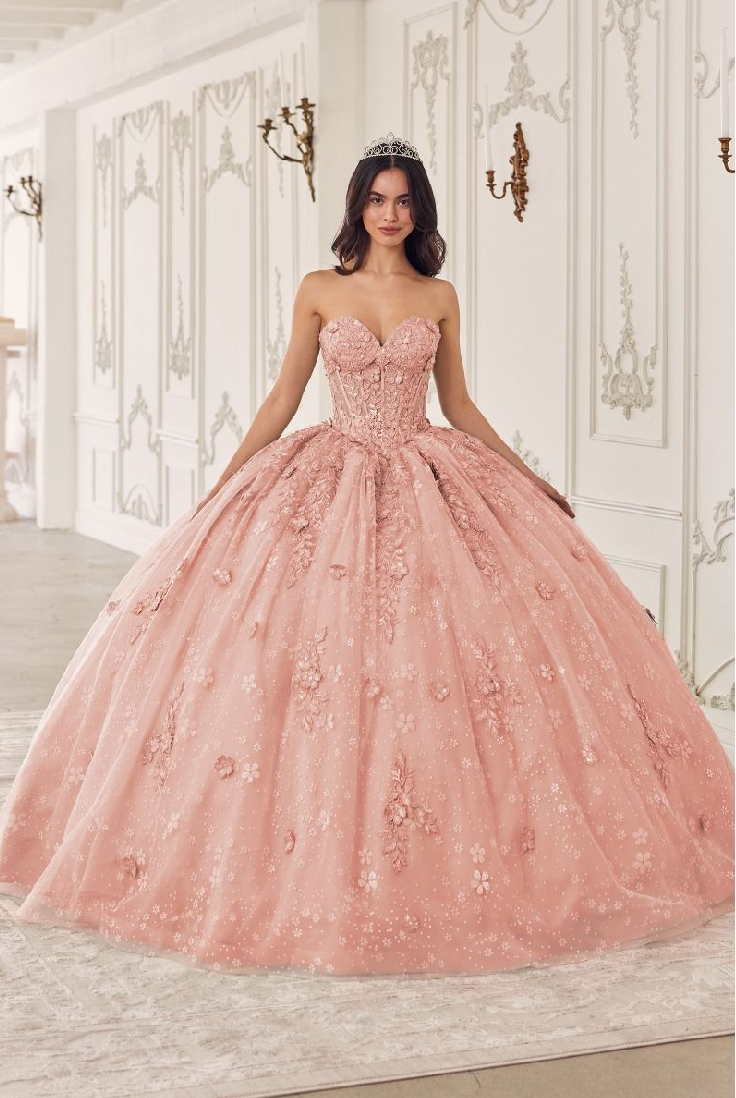 Strapless Lace Quinceanera Ball Gown With Removable Puff Sleeves