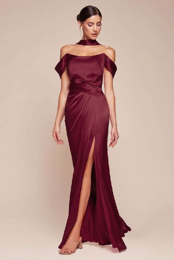 Off the Shoulder Lace Up Corset Satin Gown