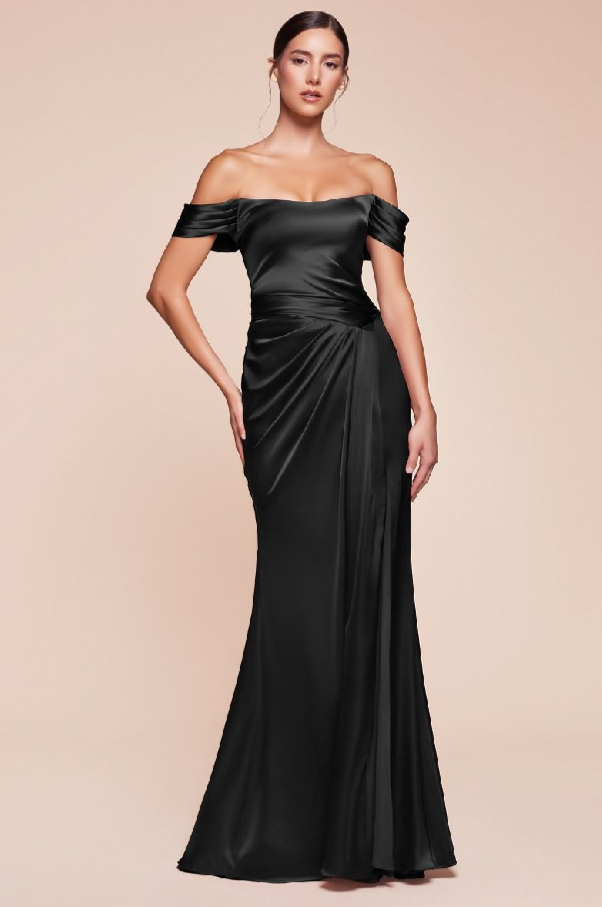 Off the Shoulder Lace Up Corset Satin Gown
