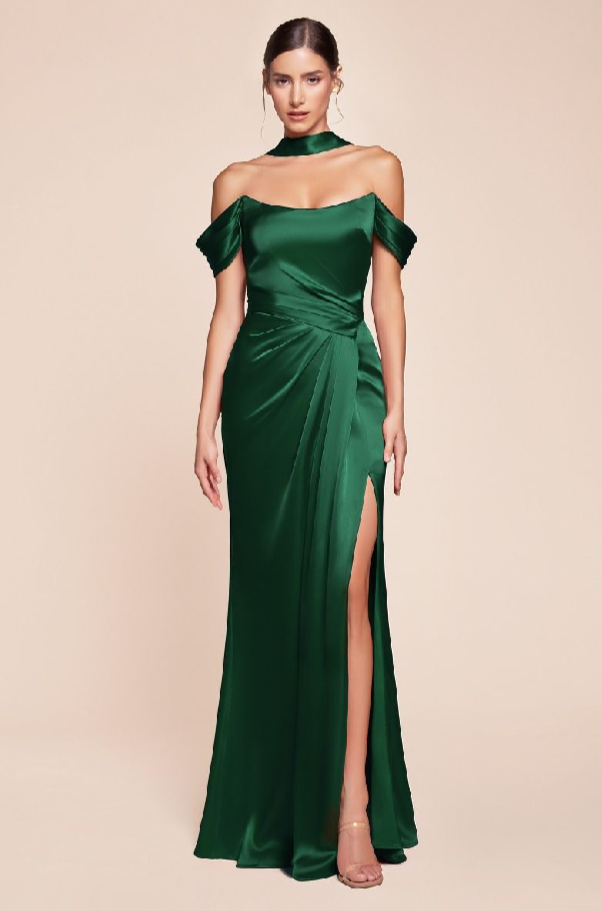 Off the Shoulder Lace Up Corset Satin Gown