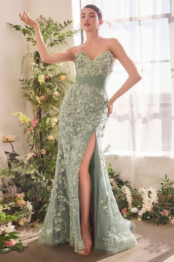 Sheer Pleated Corset Gown