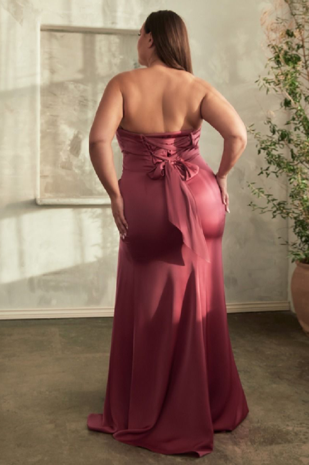 Soft Satin Strapless Plus Dress