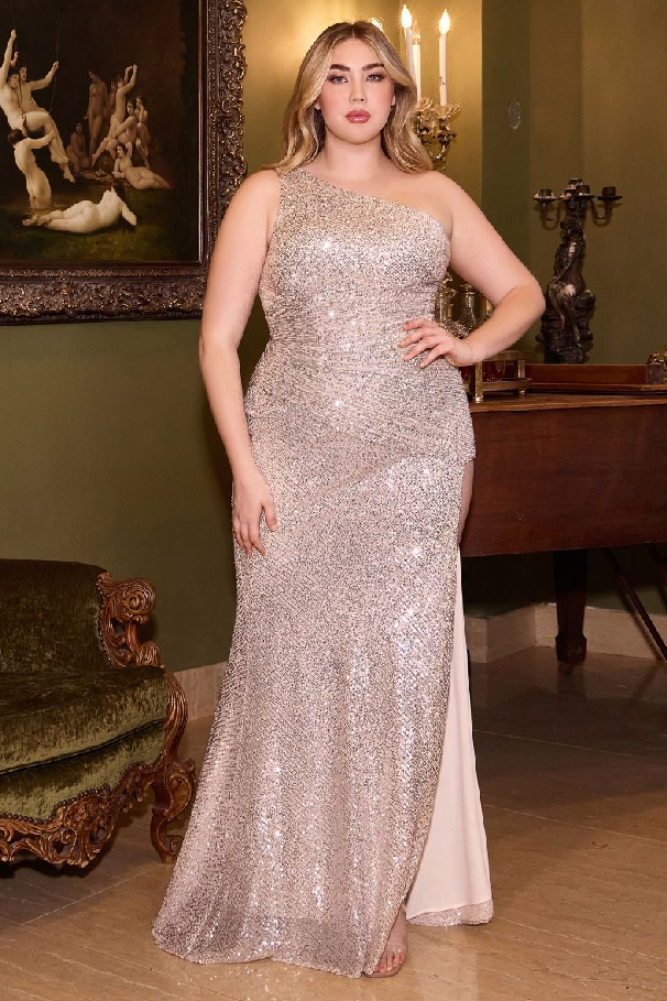 Fitted One Shoulder Sequin Gown