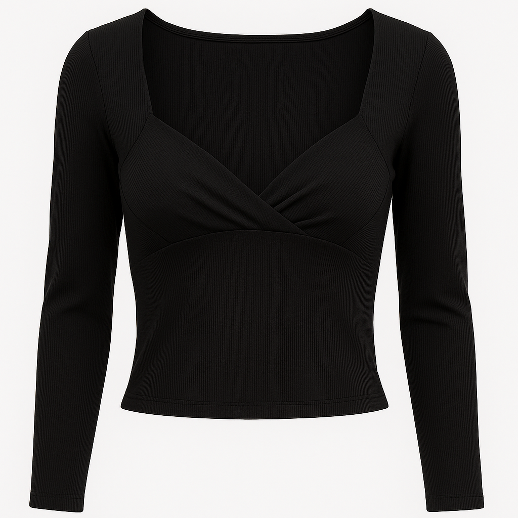 Cross-Seam V-Neck Cropped Long Sleeve Top