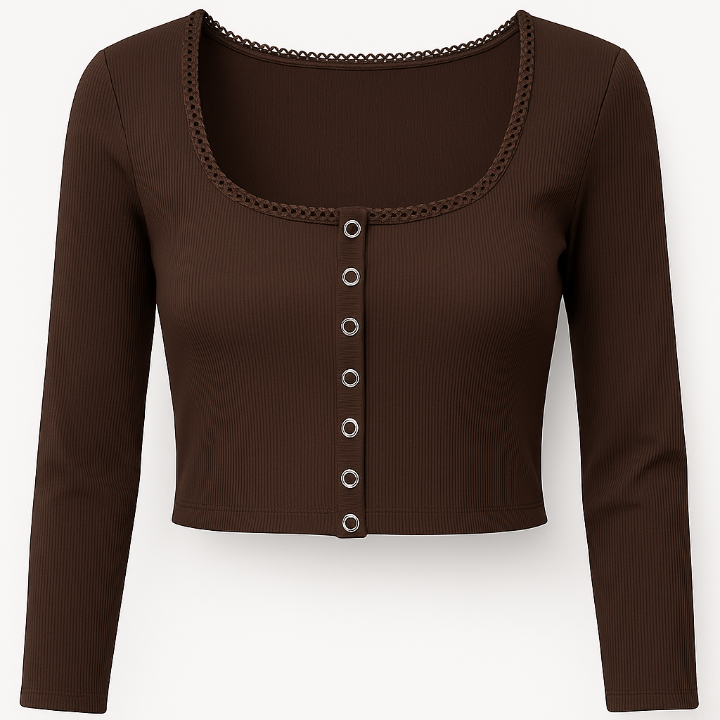 Button Up Loop Trim Cropped Top