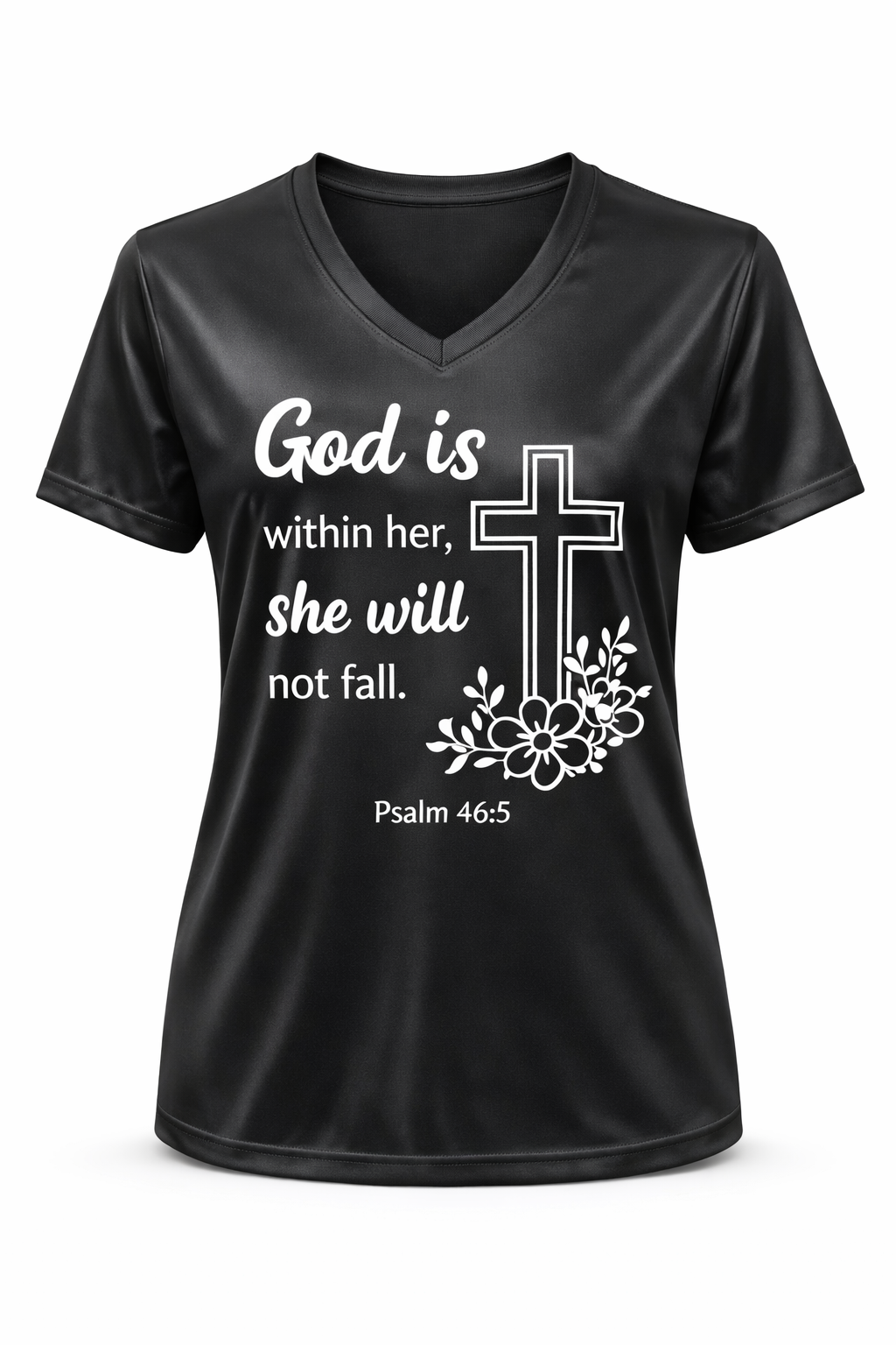 God Is Within Her Christian V-Neck T-Shirt – Psalm 46:5