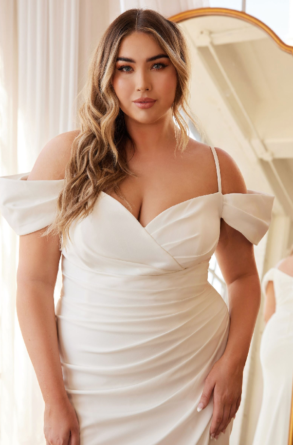 Off the Shoulder Crepe Plus Gown