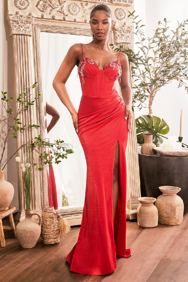 Iridescent Fitted Gown With Embellished Details