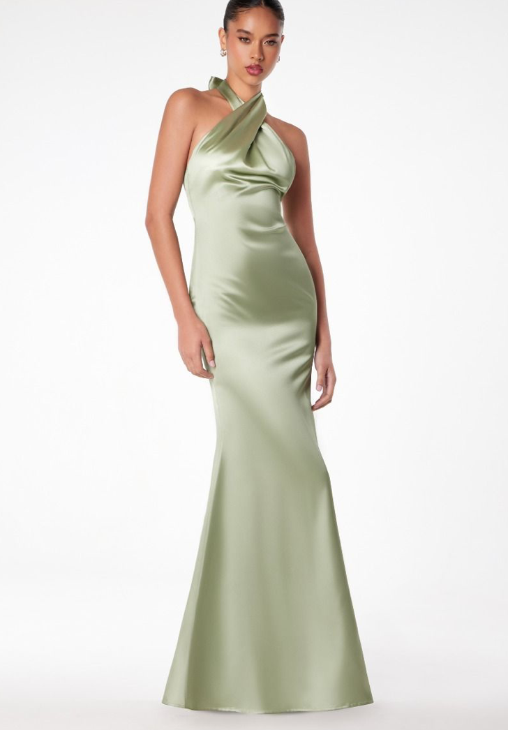 Halter Satin Evening Gown