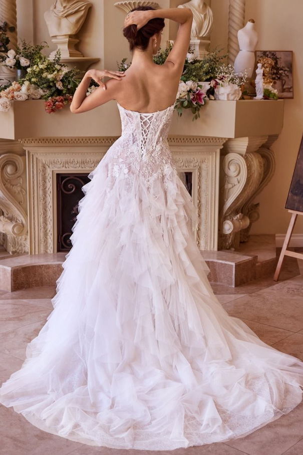 Strapless Drop Waist Cascading Wedding Dress