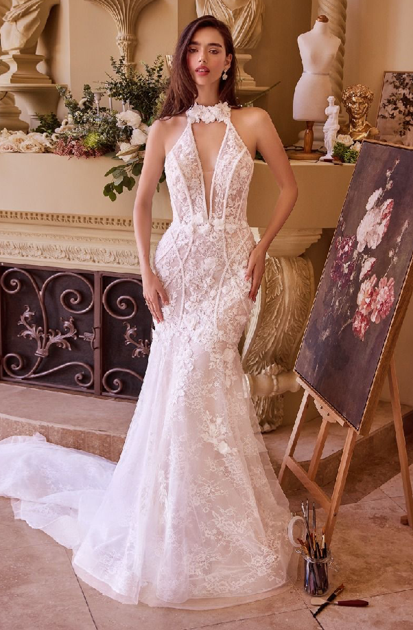 Lace Halter Neck Mermaid Wedding Dress