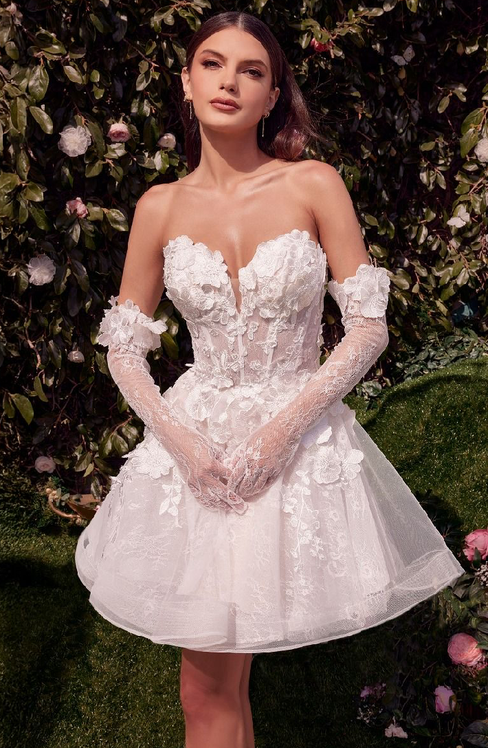 Short Floral Appliquéd Bridal Party Dress