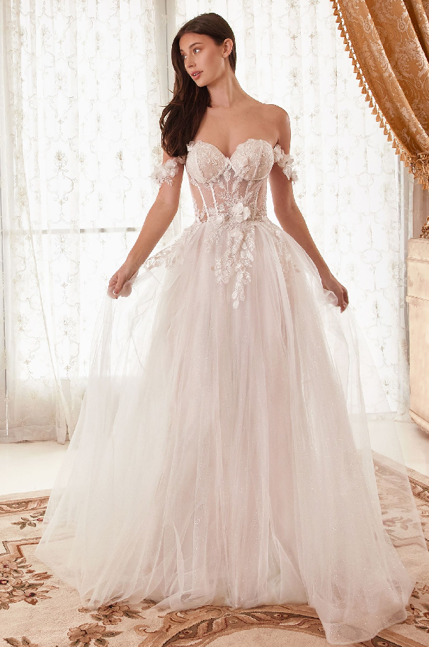 Off The Shoulder Floral A-Line Bridal Gown