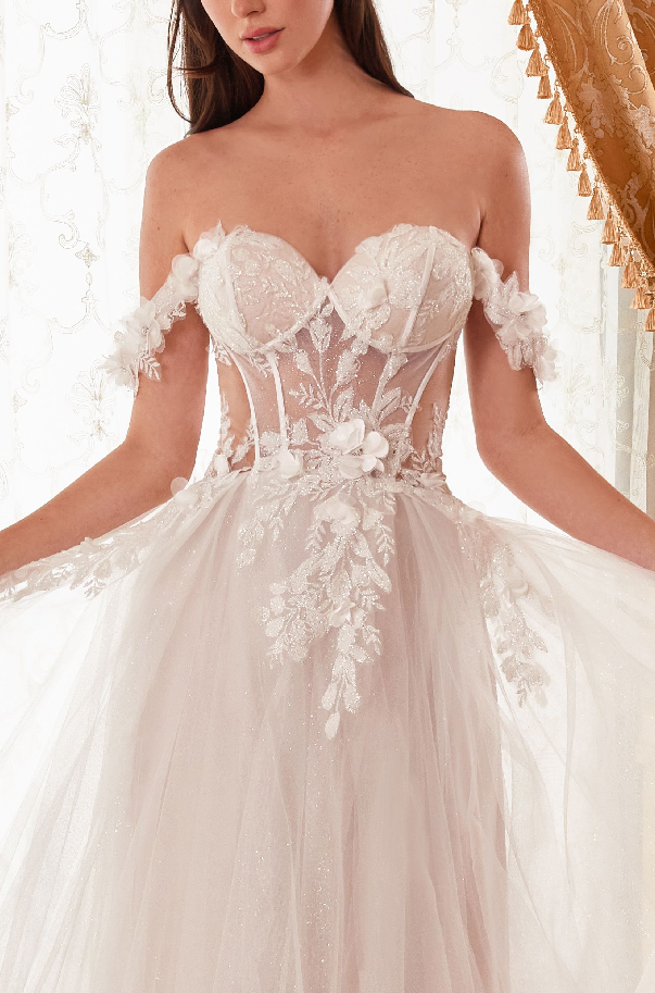 Off The Shoulder Floral A-Line Bridal Gown