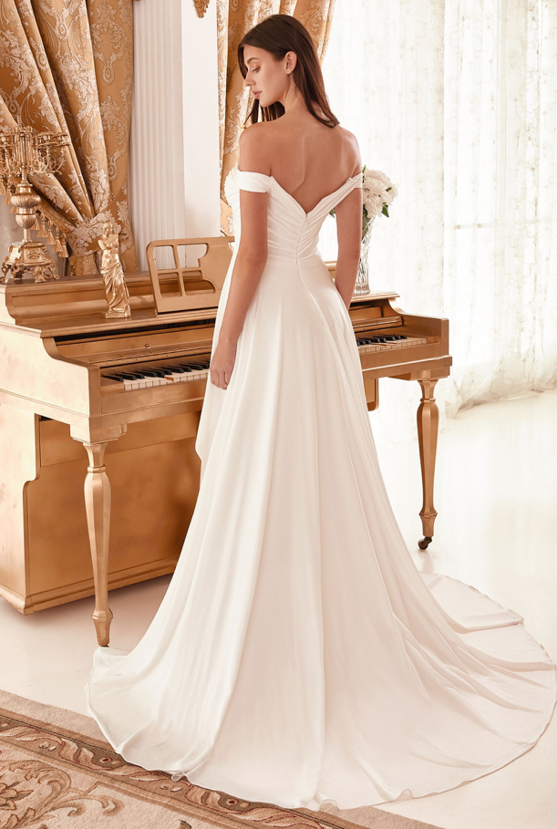 Draped Off The Shoulder Bridal Gown With Overskirt