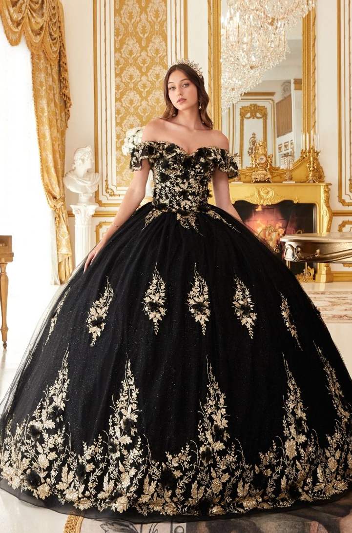 FLORAL OFF THE SHOULDER QUINCE BALL GOWN