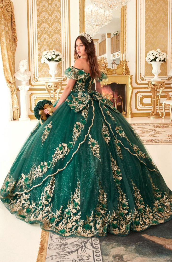 FLORAL OFF THE SHOULDER QUINCE BALL GOWN