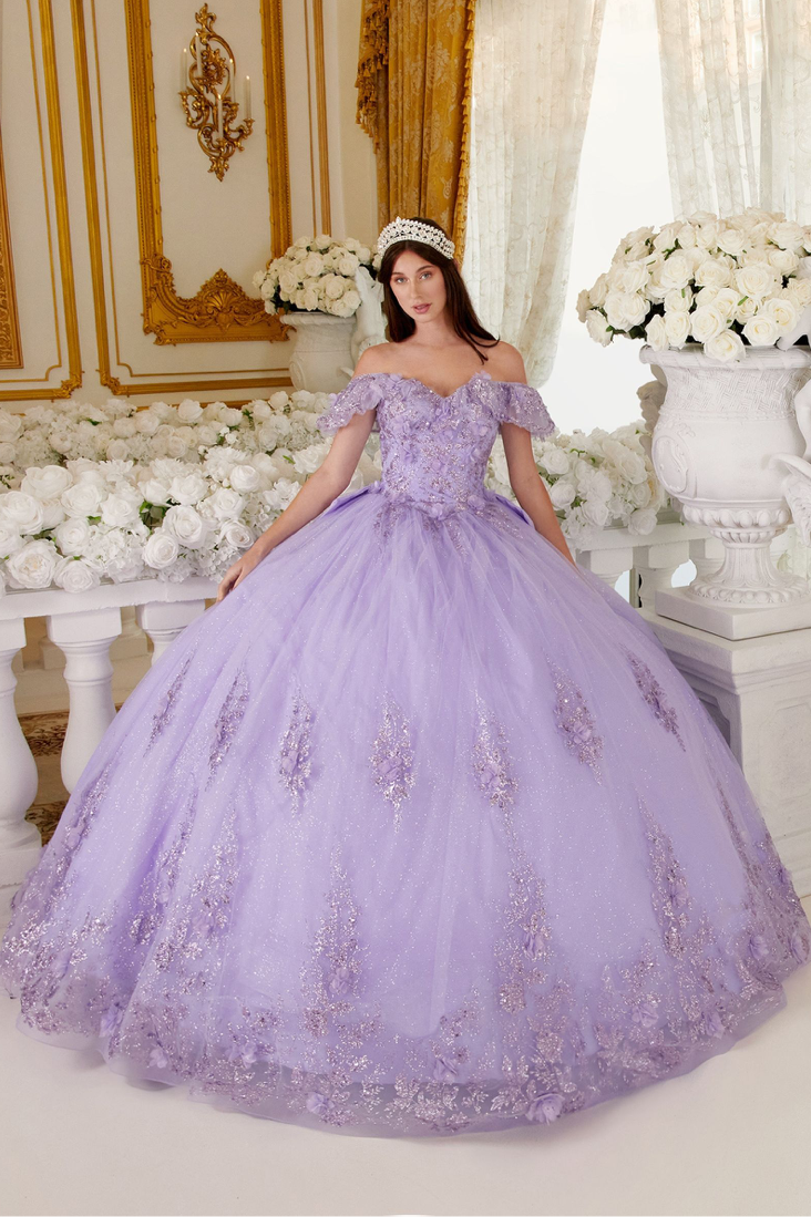 FLORAL OFF THE SHOULDER QUINCE BALL GOWN