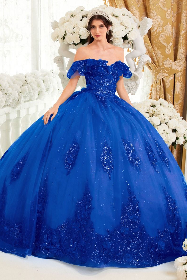 FLORAL OFF THE SHOULDER QUINCE BALL GOWN