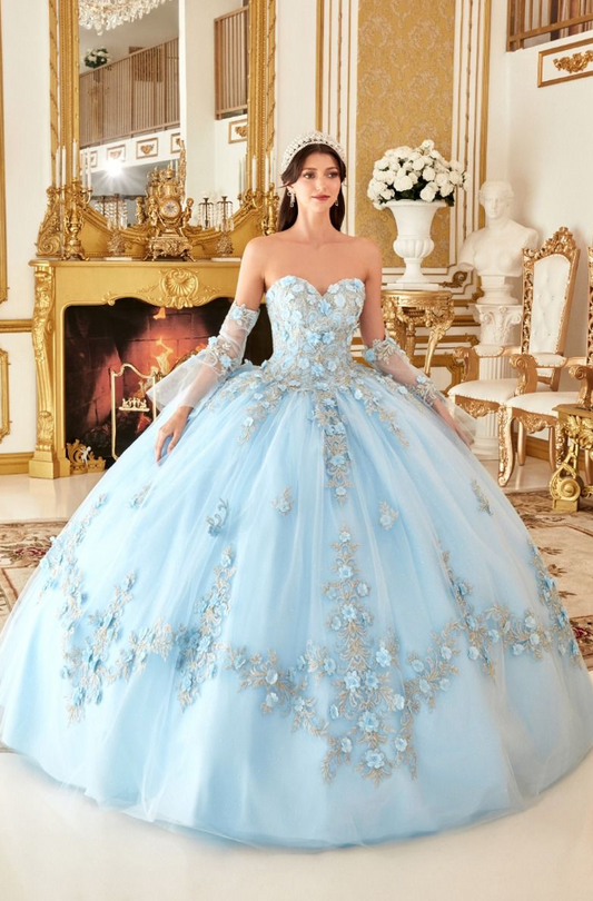Layered Tulle Ball Gown With Floral Applique