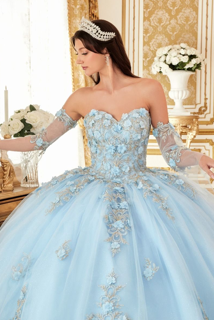 Layered Tulle Ball Gown With Floral Applique