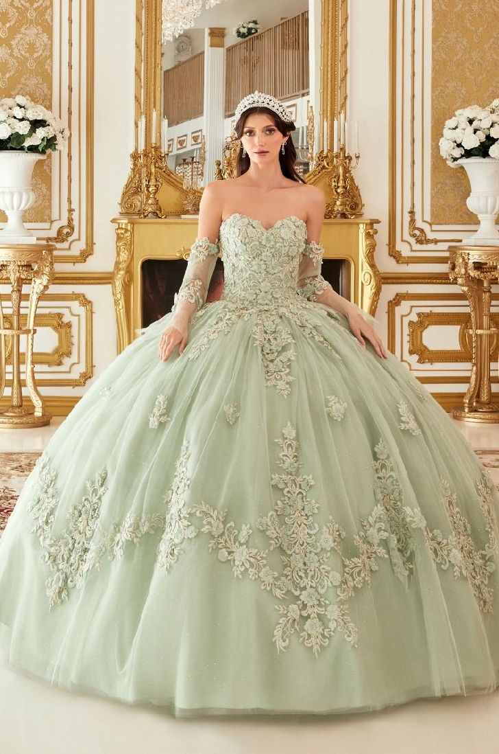 Layered Tulle Ball Gown With Floral Applique