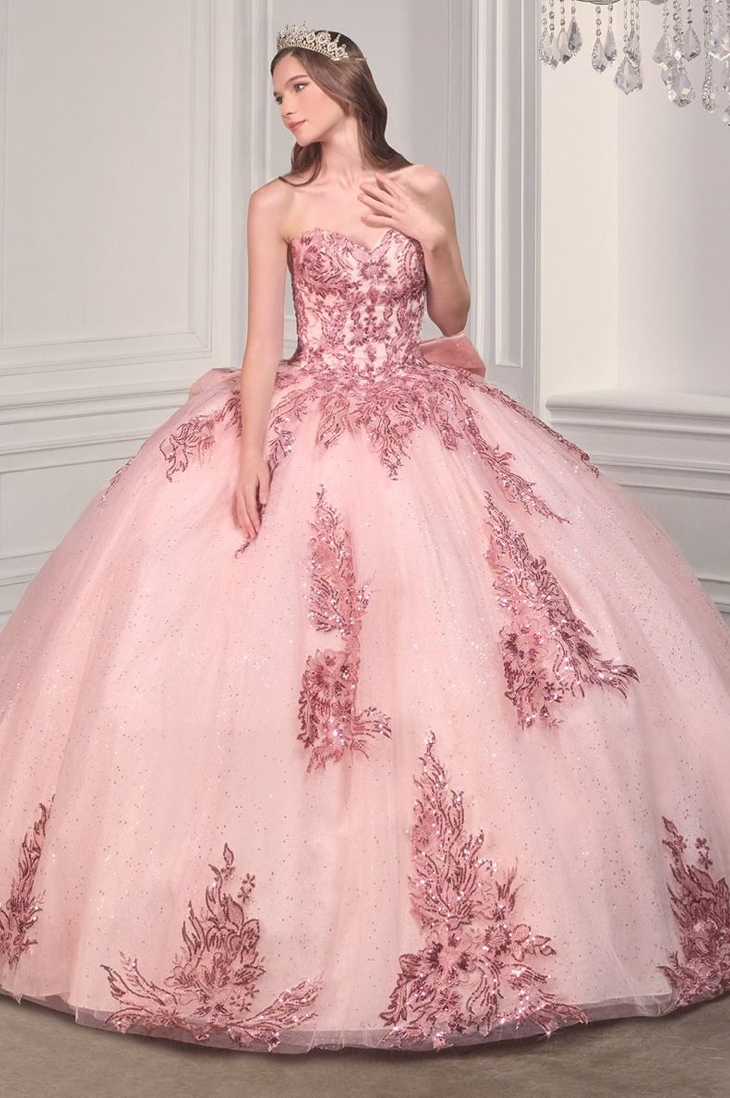 Strapless Layered Ball Gown With Bow Detail