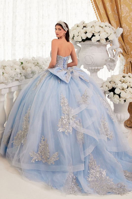 Strapless Layered Ball Gown With Bow Detail