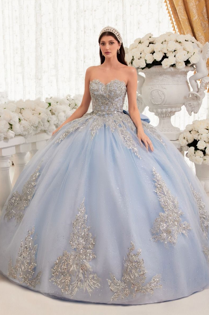 Strapless Layered Ball Gown With Bow Detail