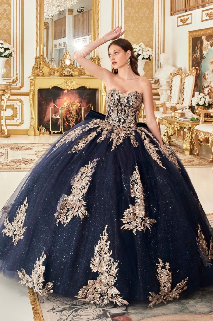 Strapless Layered Ball Gown With Bow Detail