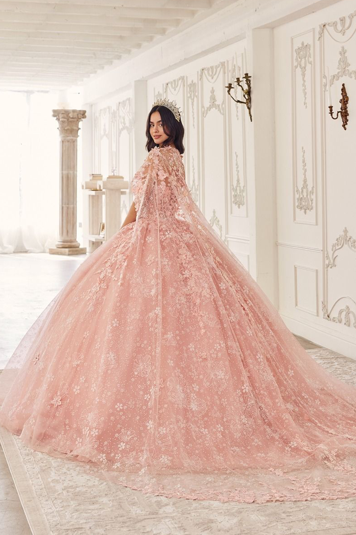 Floral Quinceañera Ball Gown With Cape