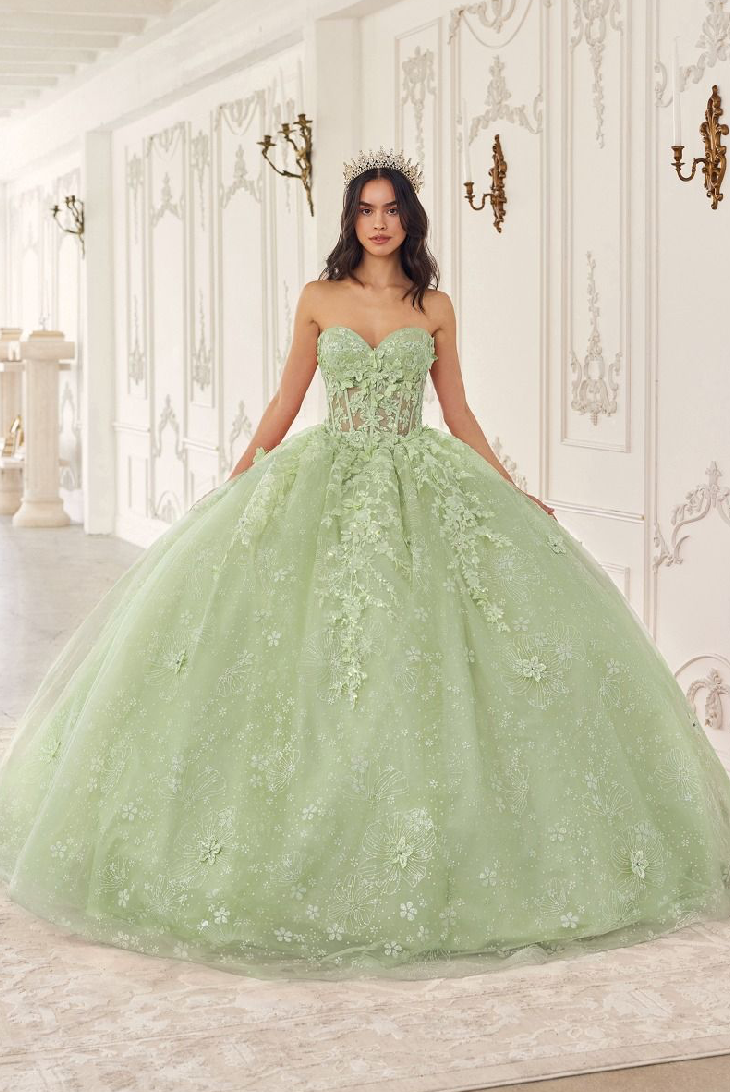 Floral Quinceañera Ball Gown With Cape
