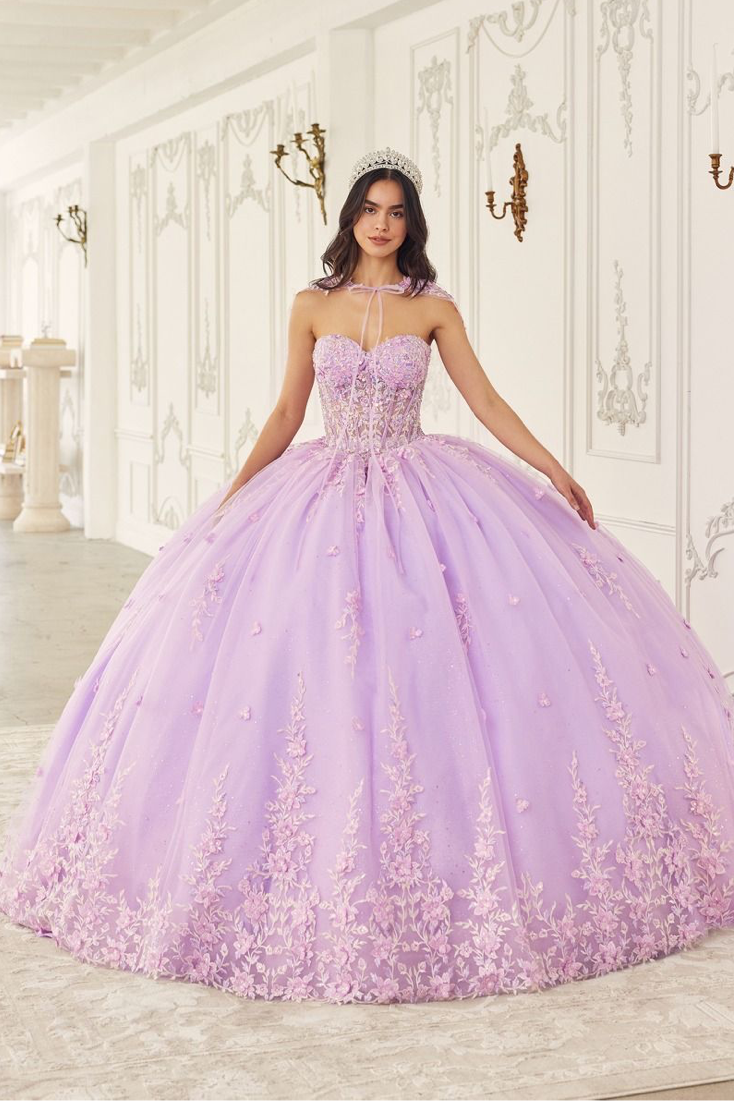 Strapless Quinceañera Ball Gown With Removable Caplet