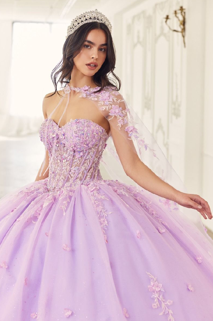 Strapless Quinceañera Ball Gown With Removable Caplet