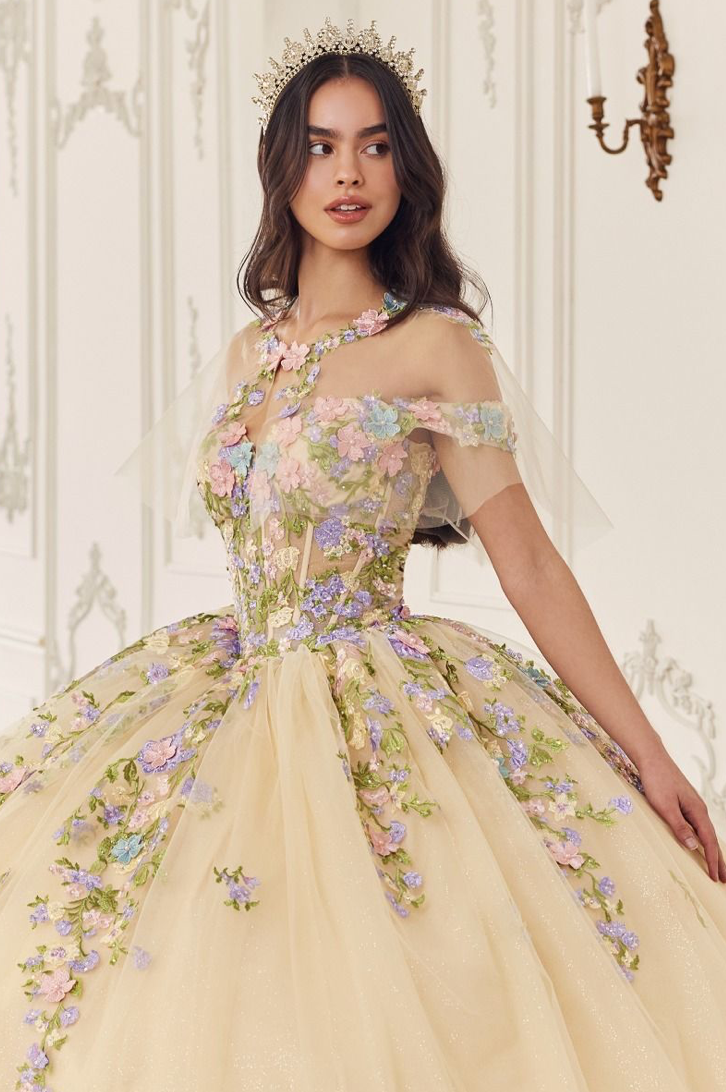 Multi Colored Floral Ball Gown