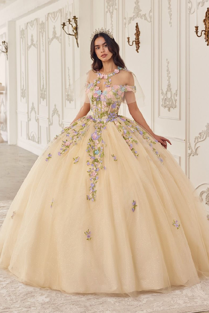 Multi Colored Floral Ball Gown