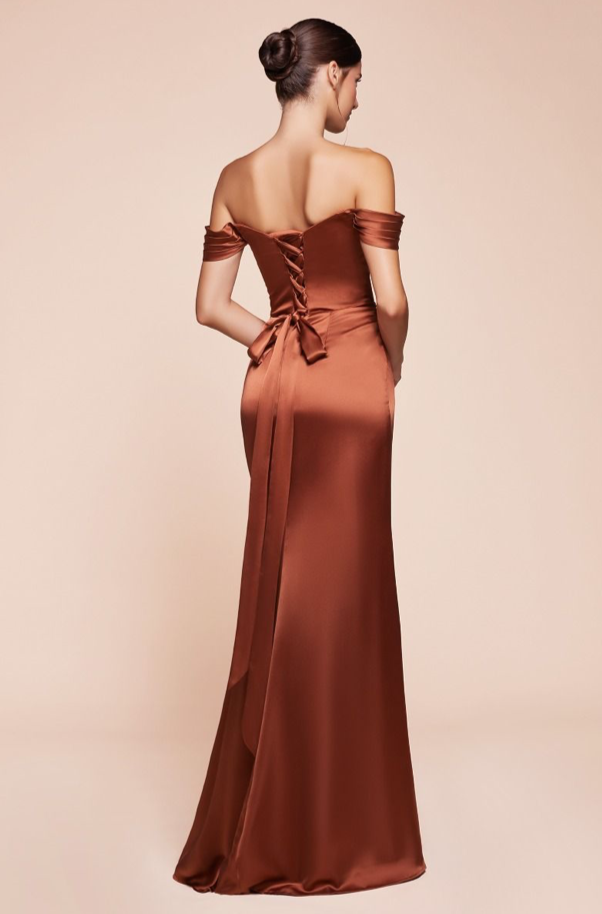 Off the Shoulder Lace Up Corset Satin Gown