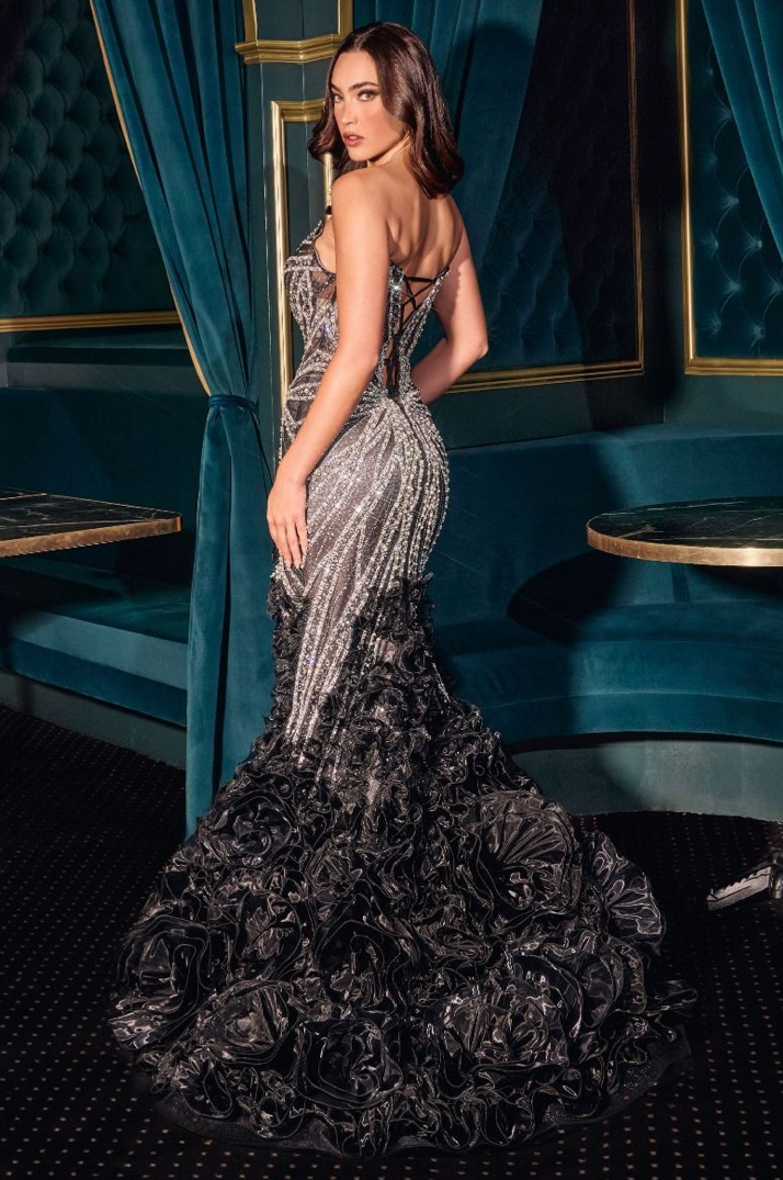 Beaded Lace-up Mermaid Gown