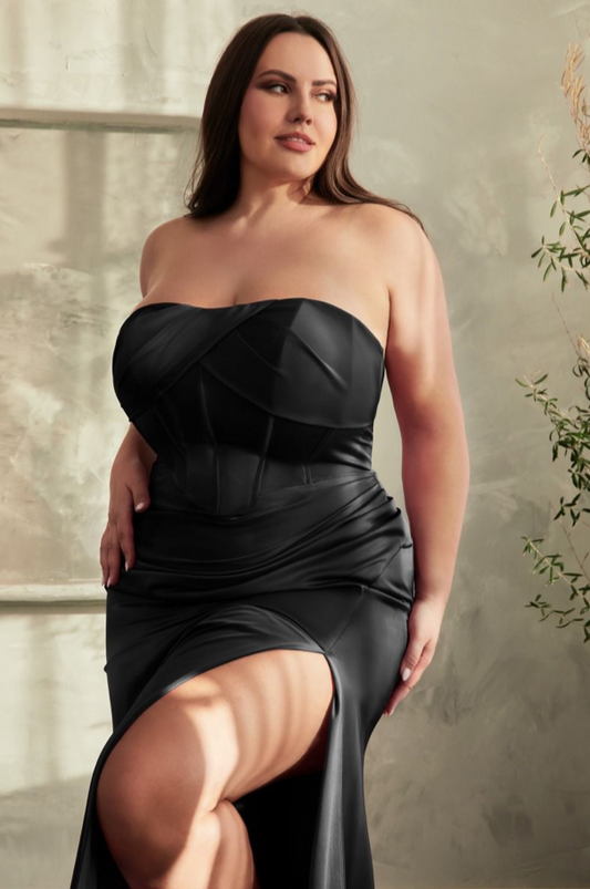 Soft Satin Strapless Plus Dress