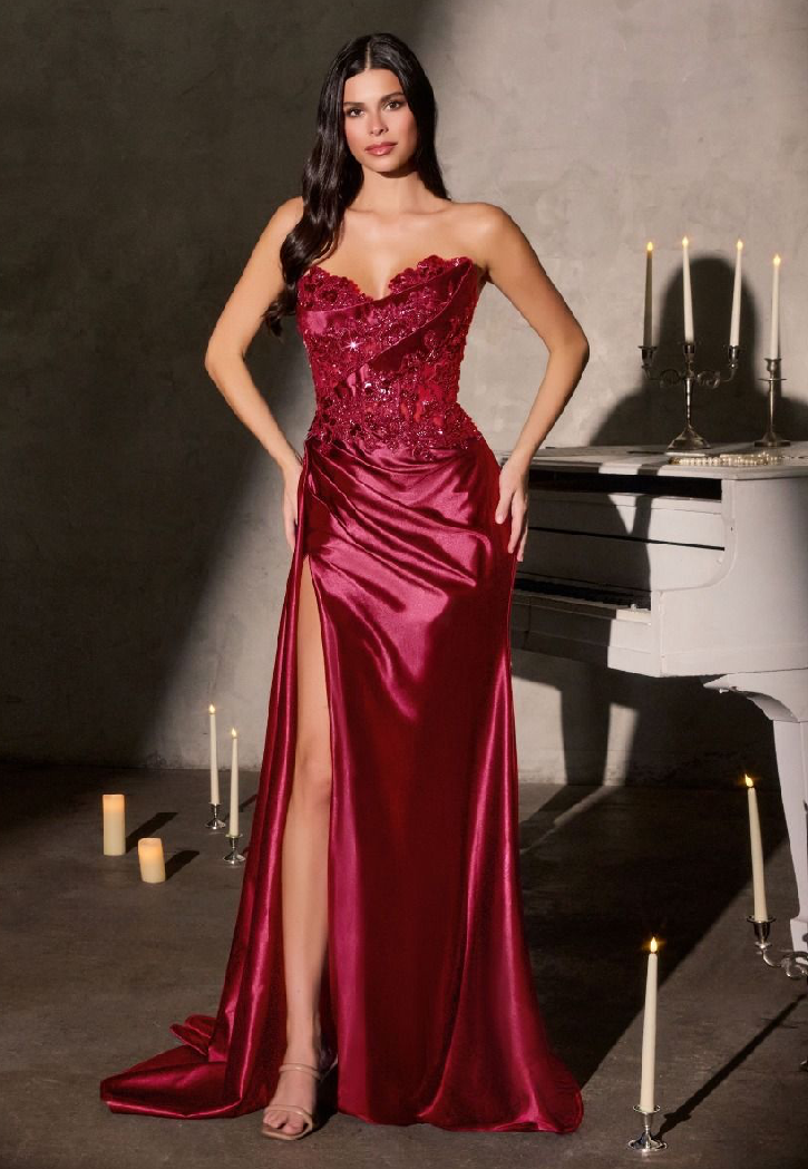 Lace Applique Strapless Gown