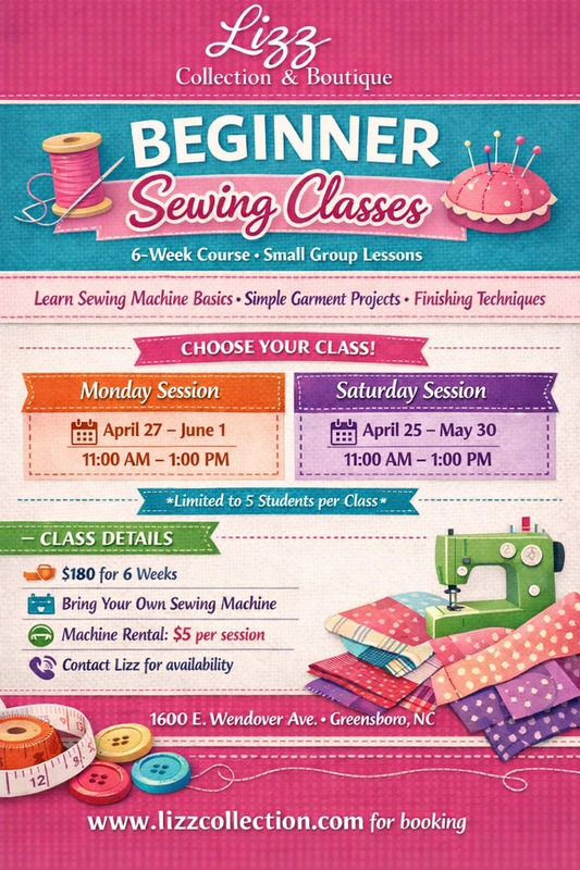 Beginner Sewing Lessons - Monday Session (6 Weeks)