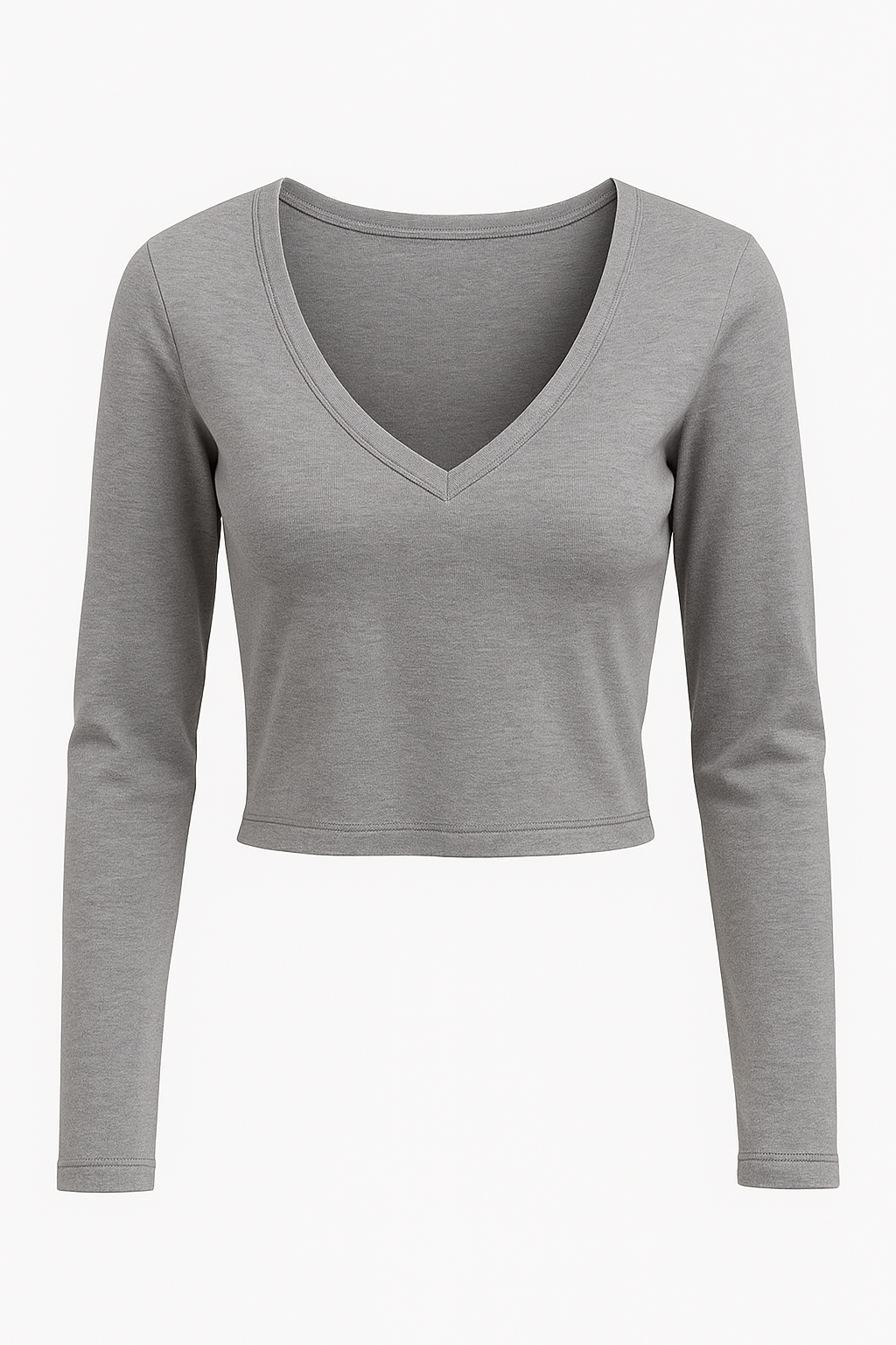 Ribbed V-Neck Cropped Long Sleeve Top