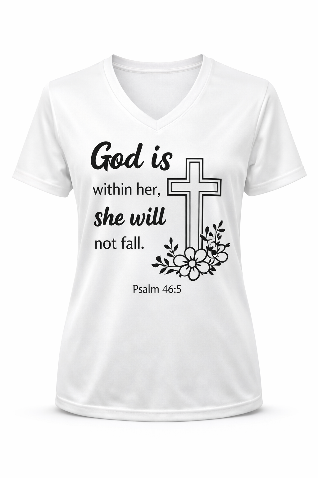 God Is Within Her Christian V-Neck T-Shirt – Psalm 46:5