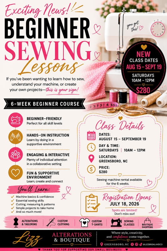 Beginner Sewing Lessons - Aug 15. - Sep 19